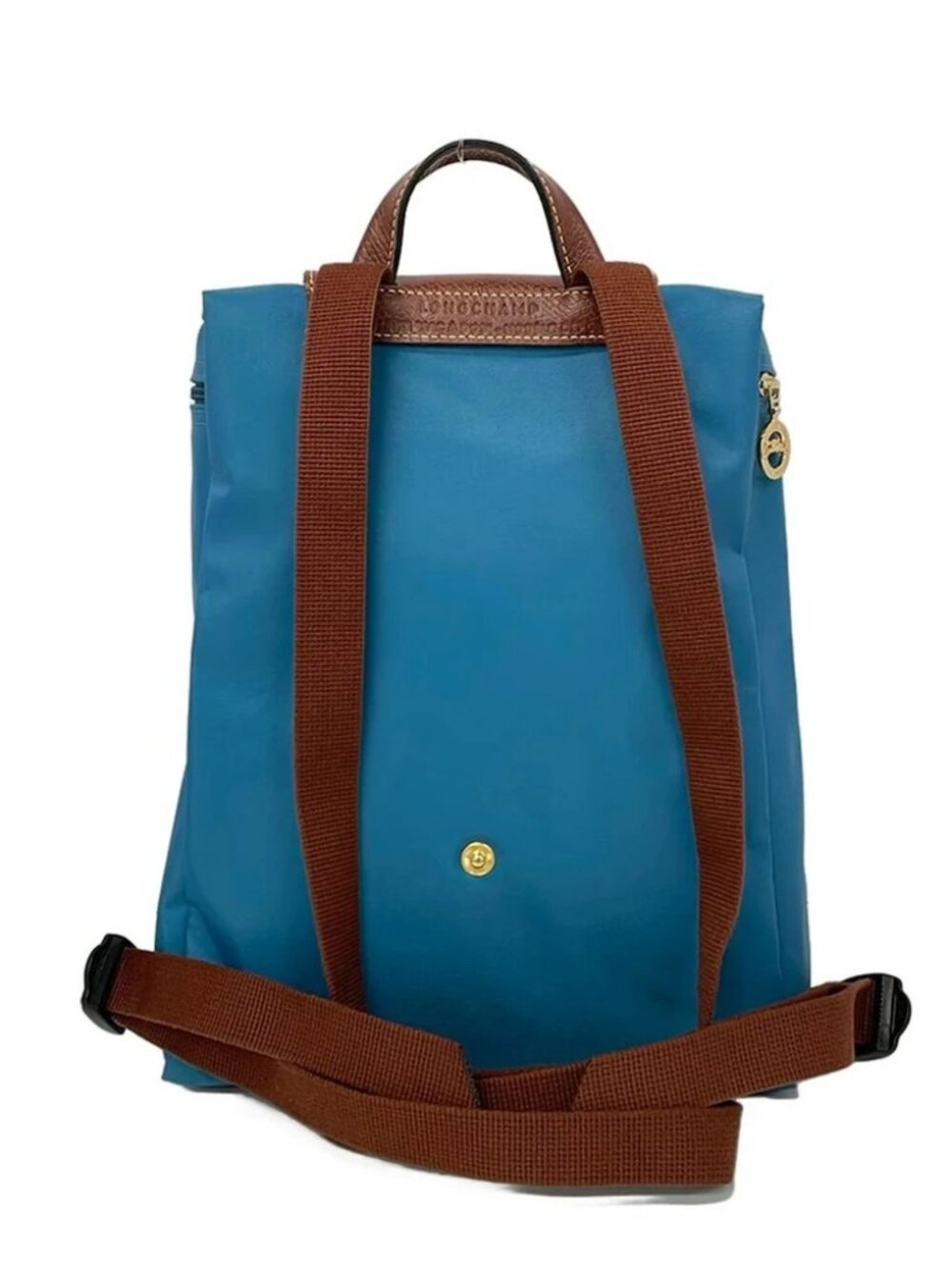 LONGCHAMP Le Preage Original Blue Dark Brown Nylon Leather Backpack - Picture 3 of 9